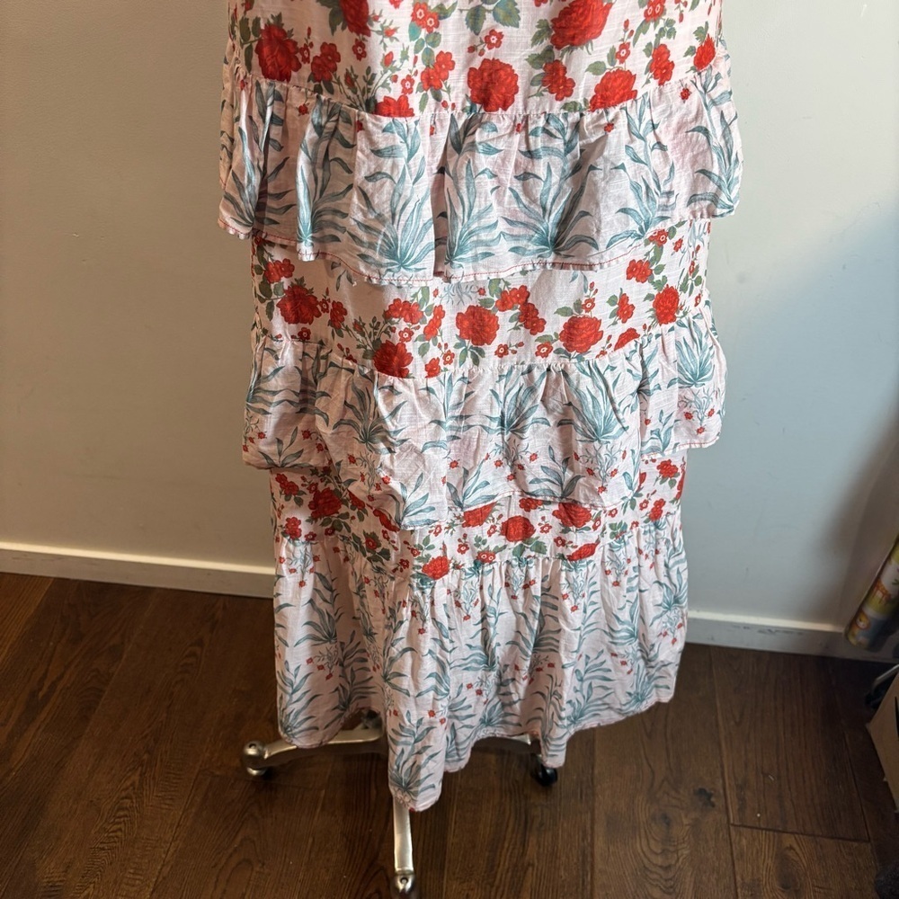 ANTHROPOLOGIE Sz M Floral Tiered Maxi Dress With Ruffles and Smocked Bodice - Picture 10 of 13